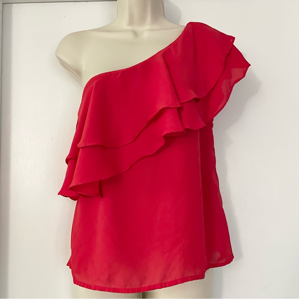 Forever 21 One Shoulder Red Tiered Ruffled Blouse